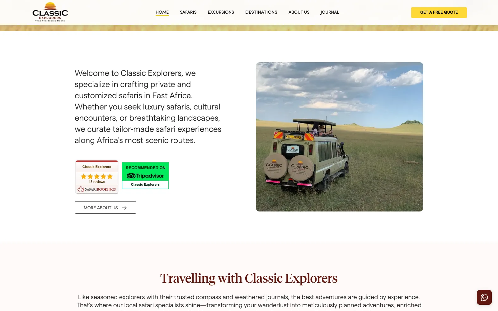 Classic Explorers homepage, scrolled